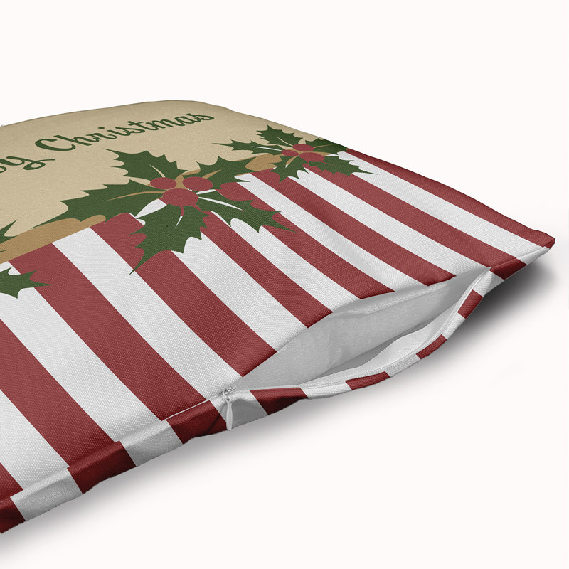Merry Christmas Stripes Accent Pillow with Insert, 24" H x 24" W, Green/Dark Red