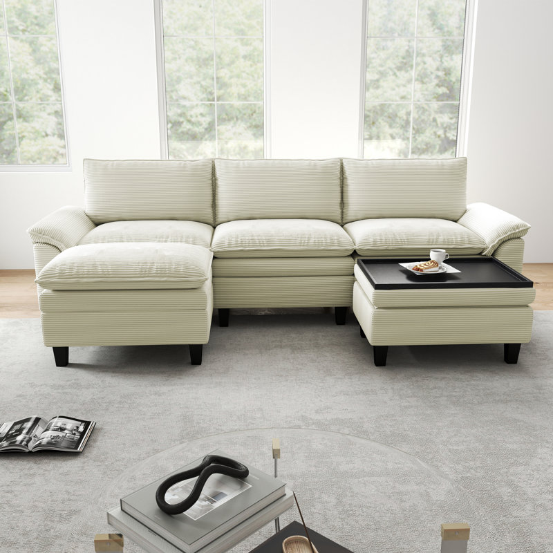 Ensemble de canapé modulaire en velours côtelé 118 po 118 po, Velours côtelé beige