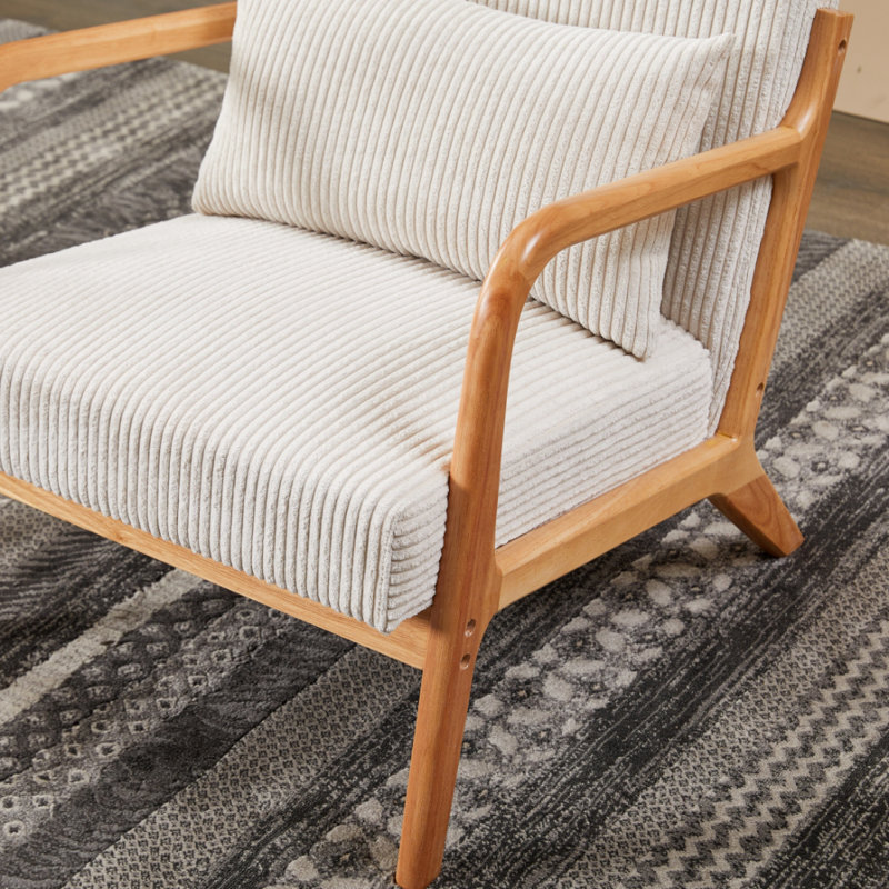 Mid-Century Modern Accent Chair with Durable Rubberwood, Natural, Beige