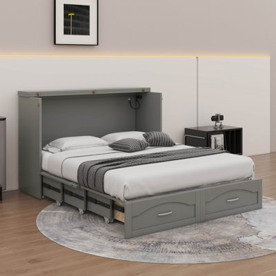 Grand lit escamotable avec tiroir intégré et ports USB