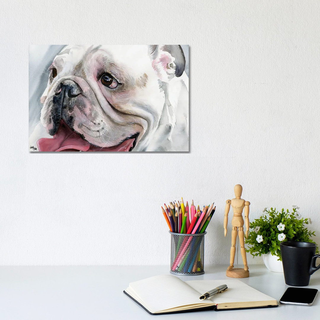 Bull's Eye - English Bulldog by Judith Stein - Wrapped Canvas Painting