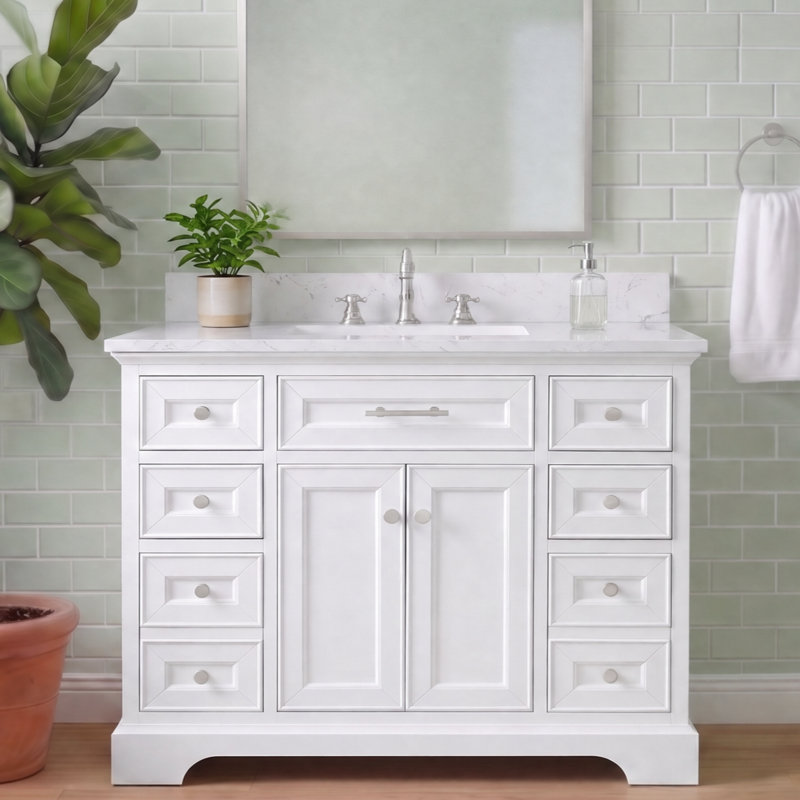 Thompson 42" W Single Bathroom Vanity, White/Brushed Nickel