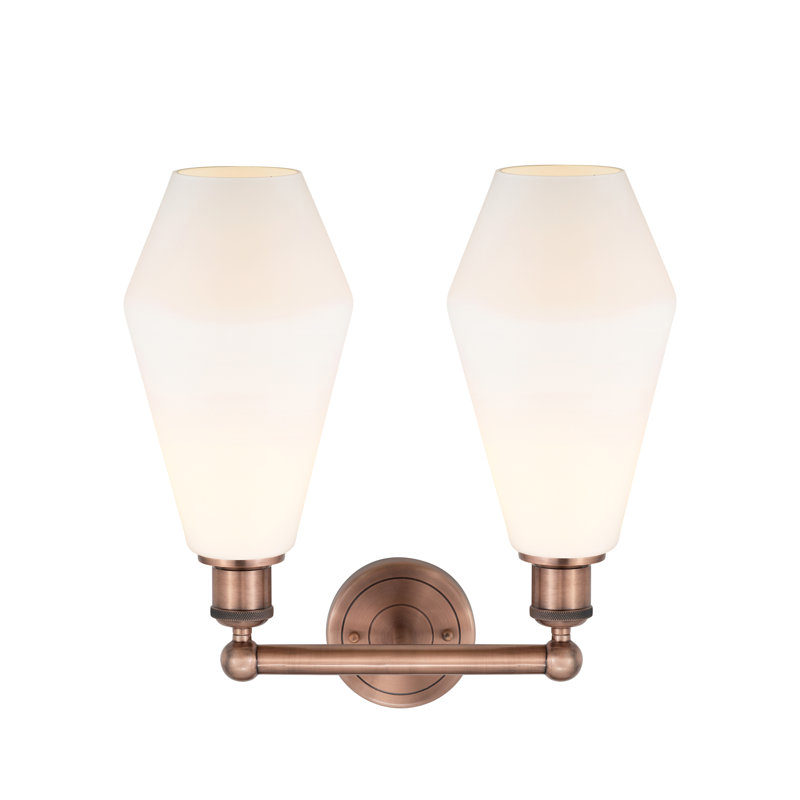 Éclairage pour meuble-lavabo à intensité variable 2 lumières Amylea, Boîtier blanc mat, Cuivre antique