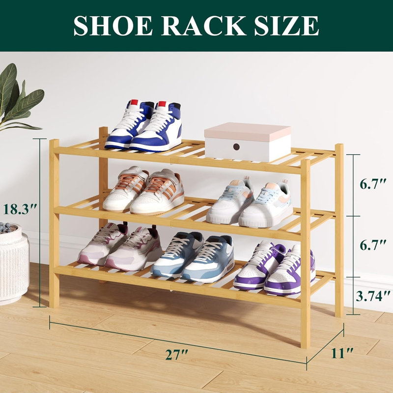 Bamboo Shoe Rack, 18.3" H x 27" W x 11" D