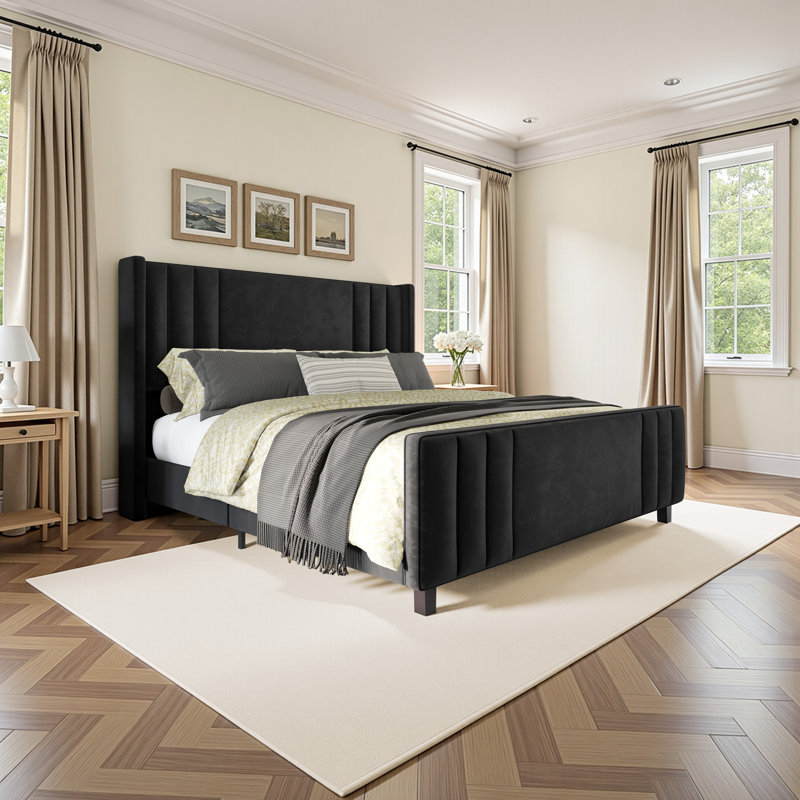 Lit plateforme tapissier Aurieona, Grand, Noir