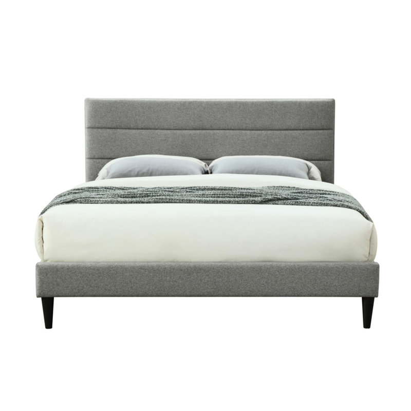 Lit simple tapissier dans une boîte avec tête de lit en tissu d'ameublement gris
