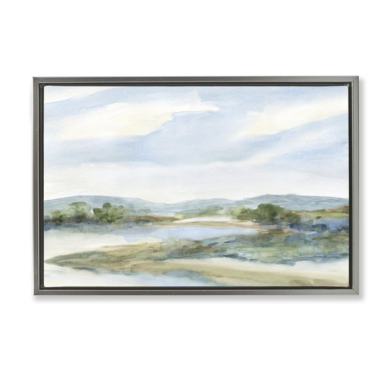 River Bend, paysage abstrait, Cadre flottant gris lustré, H 17 po x l 25 po