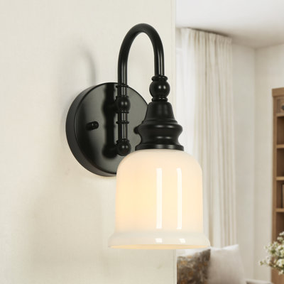 Cassiel 1-Light Dimmable Matte Black Milky Glass Wall Sconce
