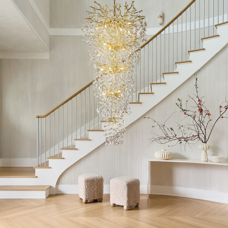 Crystal Chandelier For High Ceilings Tree Branch Chandelier, Large Chandeliers For Foyer Entryway Staircase Living Room, Gold
