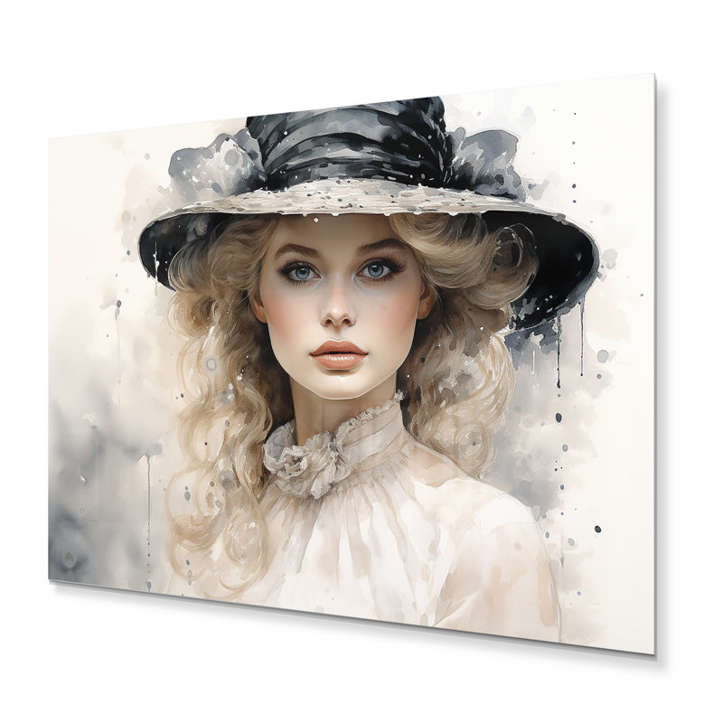 «Fashion Woman with Hat Timeless Beauty I», reproduction sans cadre sur métal, H 16 po x l 32 po x P 1 po