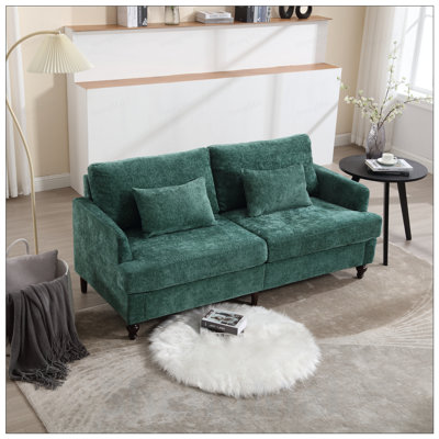 Mid Century Modern Chenille Fabric Loveseat Sofa, 2-Seat Upholstered Couch for Living Room and Bedroom with Wood Feet