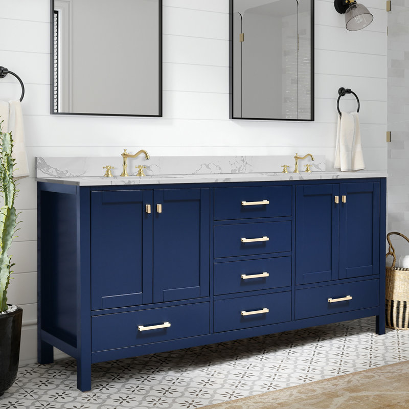 Meuble-lavabo 72 po avec lavabo simple 72 po, Bleu, Doré