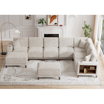 9pcs Compression Module Sectional With Bookshelf Ottoman