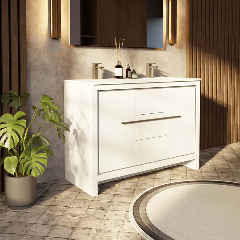 Lafarre Lafarre 48 in W x 20 in D Double Bath Vanity, White, White Cultured Marble