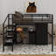 Lit mezzanine double en métal avec garde-robe et table