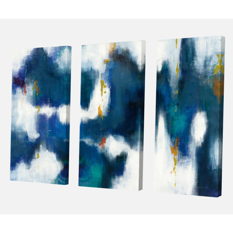 " Blue Glam Texture II " 3 - Pieces Painting Print, 28" H x 36" W x 1" D