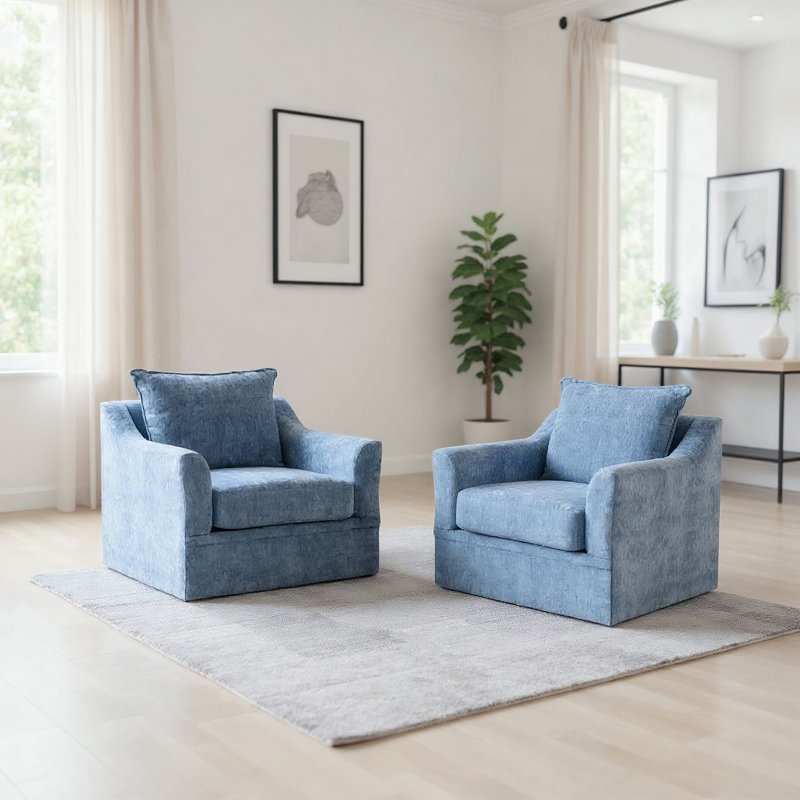 Ensemble de 2 chaises pivotantes en tissu Jakeira Sylvie, Bleu