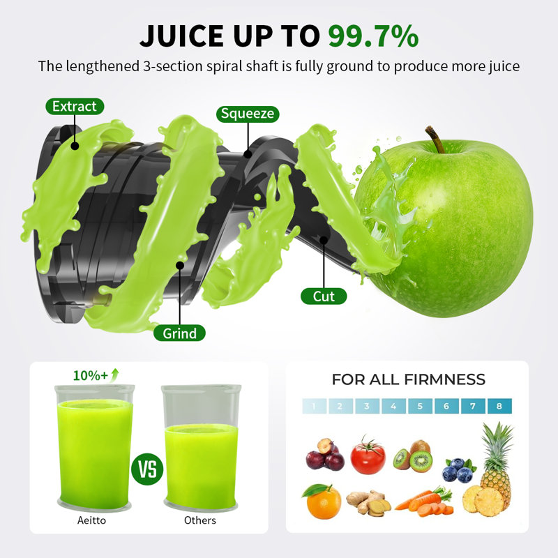 Presse-agrumes à froid - 5,3 po d'alimentation, capacité de 1,7 L, rendement élevé en jus, presse-agrumes, extracteur de jus lent puissant avec contrôle total de la pulpe Facile à nettoyer