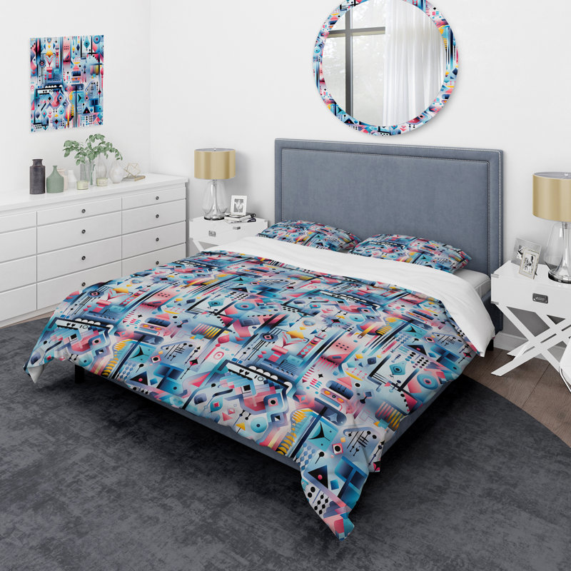 Ensemble de housse de couette Blue Prismatic Digital Dreams Embrace, Housse de couette pour grand lit et 2 taies décor
