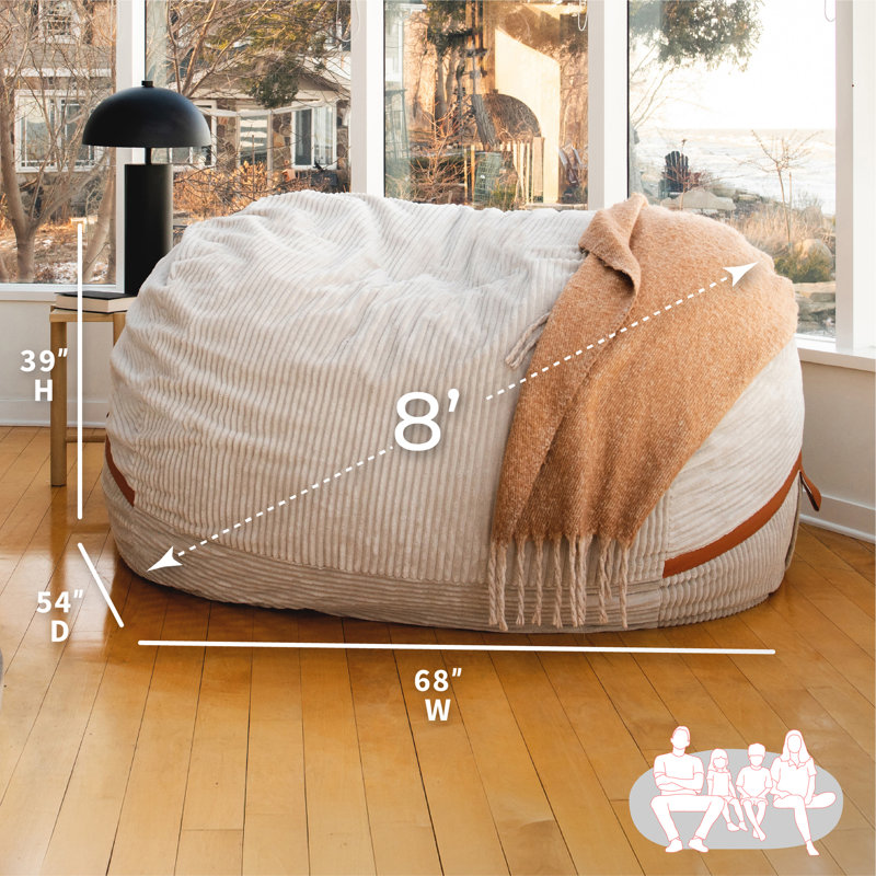 Big Joe Fuf Foam Filled Bean Bag Chair with Removable Cover, Corded Plush, 8 foot, Vanilla Latte Polyester