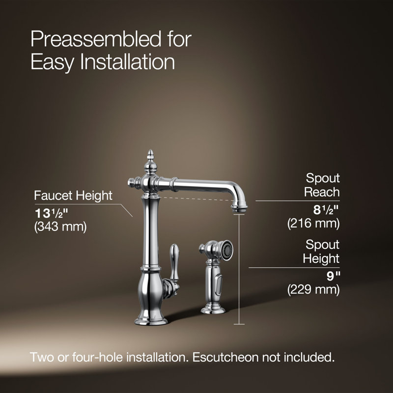Artifacts® Single Handle Kitchen Sink Faucet with Accessories, Polished Chrome