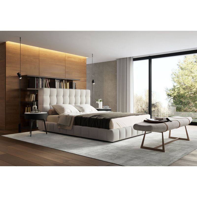 Aathish Upholstered Wingback Bed, Cream, Queen