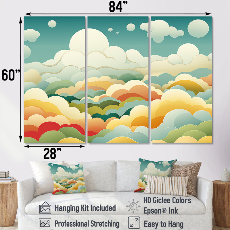 Motif de ciel minimalisme bleu et jaune - art mural ciel, Toile tendue, H 60 po x l 85 po x P 1,5 po