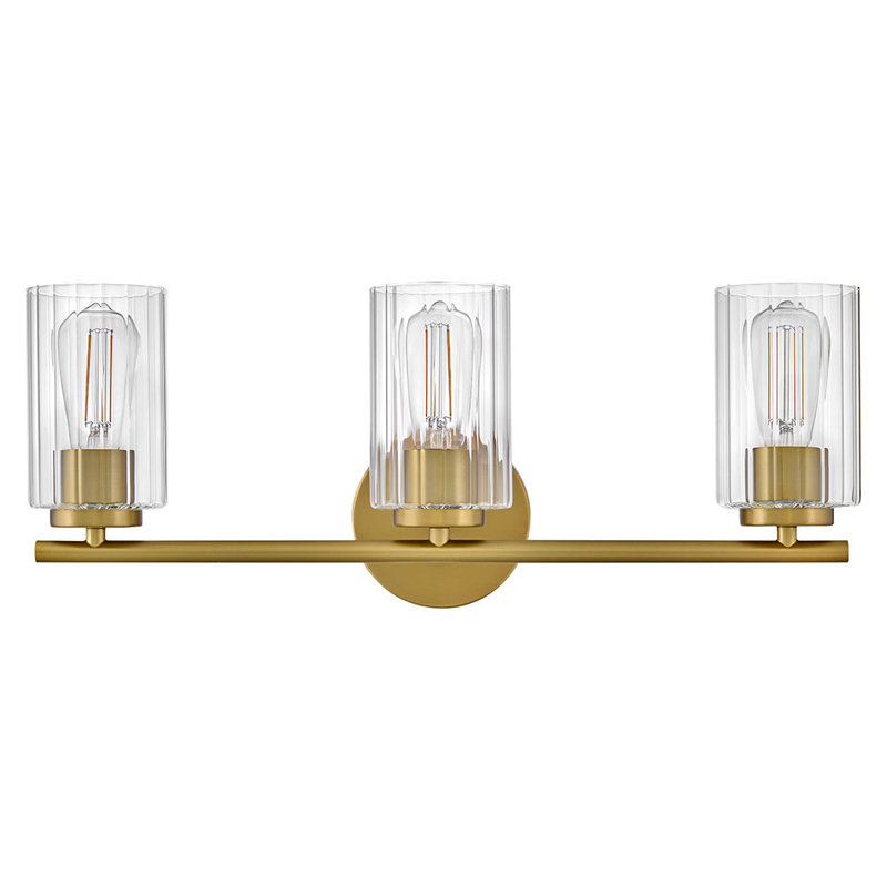 3-Light Bath Vanity Fixture with Clear Ribbed Glass, Bronze