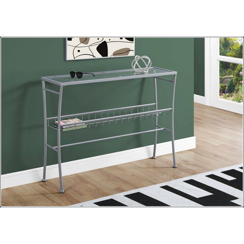 Accent Table, Console, Entryway, Narrow, Sofa, Clear Tempered Glass, Silver Metal