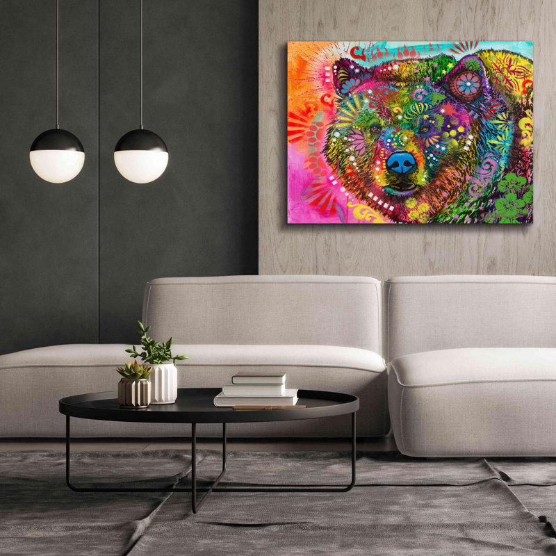 «Hunky Bear 2» par Dean Russo - peinture sur toile tendue, H 40 po x l 54 po x P 1,5 po