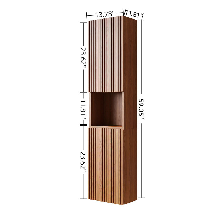 Brown Oak Color 59" Tall Narrow Cabinet, Semi- French 3D Groove Door Design, Plywood, Waterproof And Suitable For Various Spaces In House Rooms