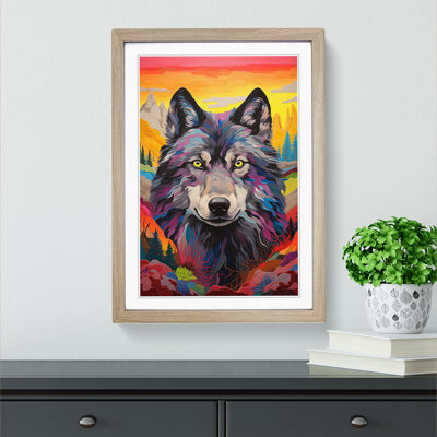 Wolf Colour Field No.2 - Single Picture Frame Print on Wood