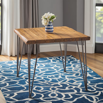 Table d'extérieur en bois d'acacia teck - Carré 32,5 po, style industriel avec pieds et lambris
