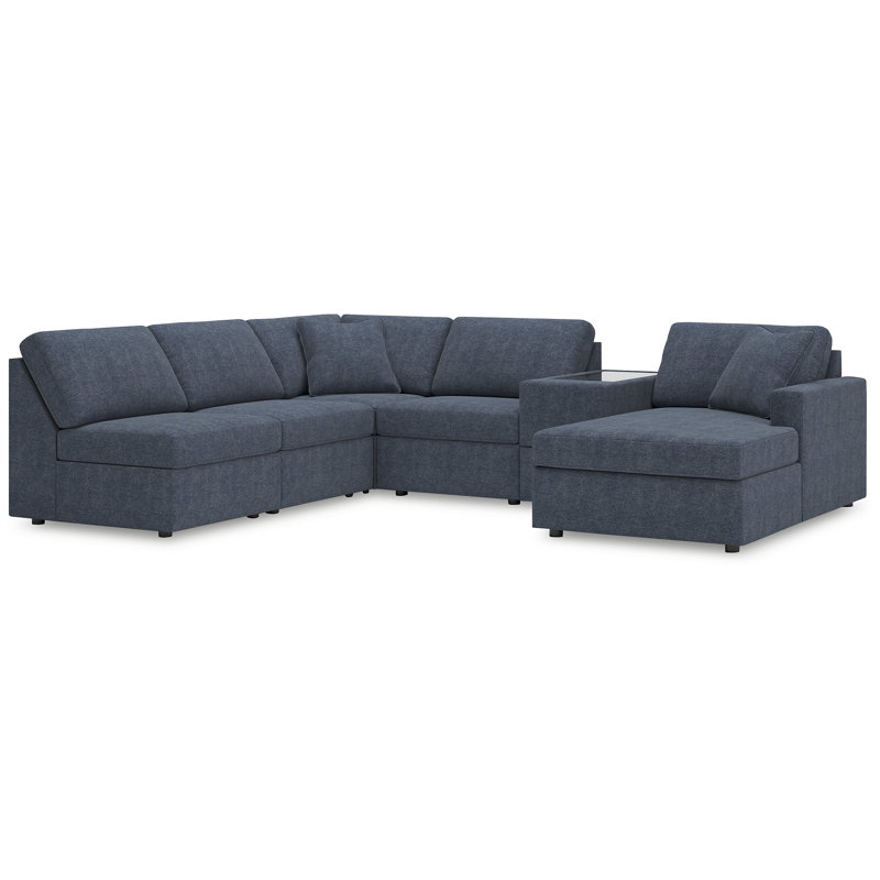 Canapé modulaire 6 pièces avec méridienne et console de rangement Chobanyan, Face à la droite, Polyester bleu