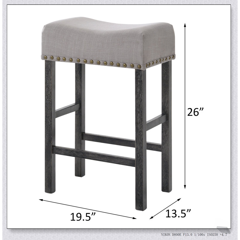 Ensemble de 2 tabourets à hauteur de comptoir en lin brun clair et gris vieilli, parfait pour les cuisines et les bars modernes, alliant style et confort.