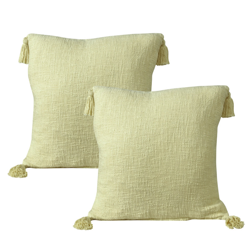 Ensemble de 2 coussins décoratifs en coton de couleur jaune, polyester