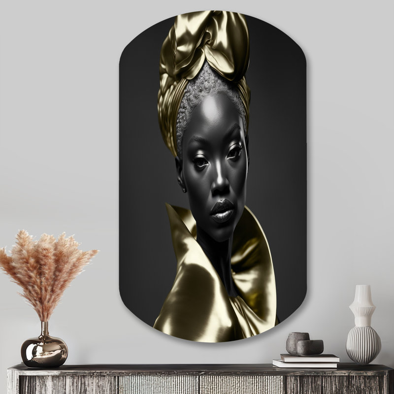 Exquise beauté en noir et or VI - art féminin asymétrique en forme de cylindre, H 43 po x l 23 po