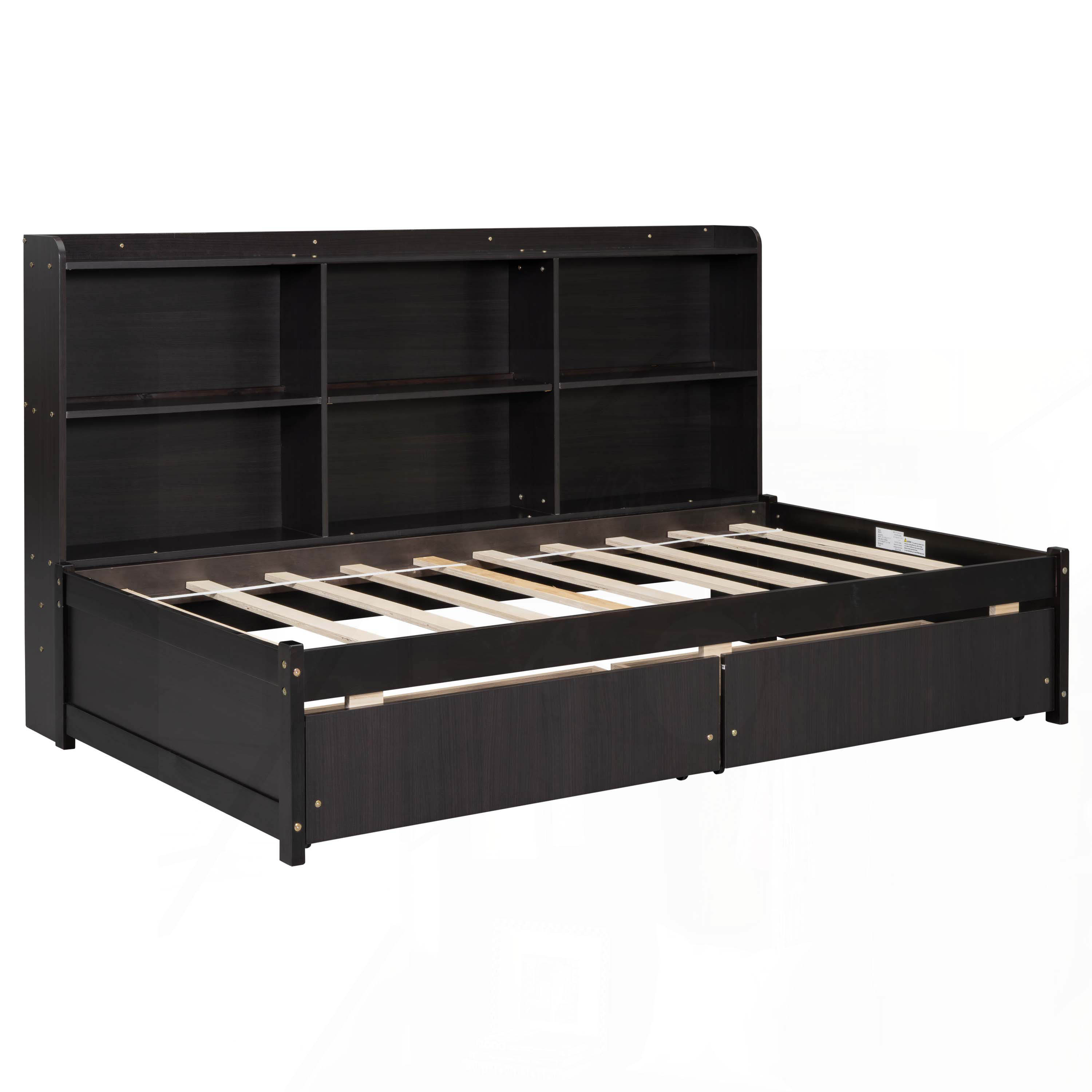 Lark Manor Wood Storage Bed with Side Bookcase, Drawers - Wayfair Canada