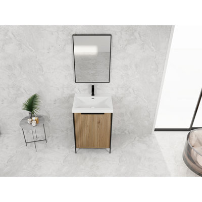 Meuble-lavabo autoportant avec lavabo en résine et contreplaqué léger - café 24 po moderne (sans objet)
