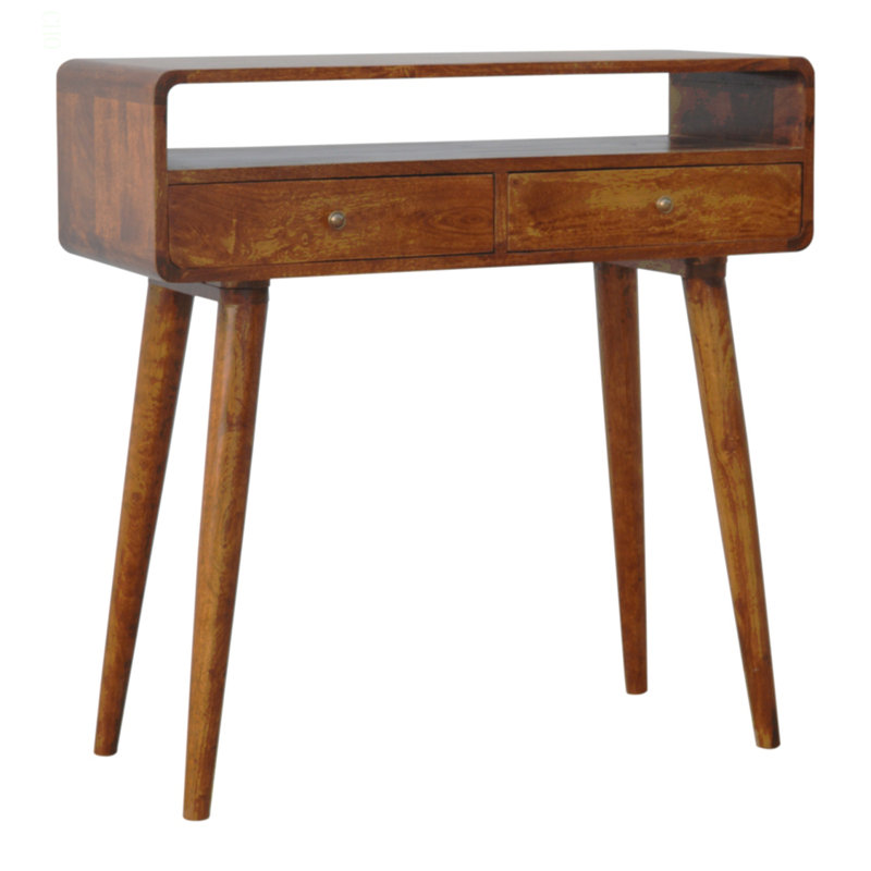 Curved Chestnut Console Table, Solid Wood, Chestnut
