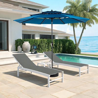 Parasol de patio à 3 niveaux de 10 pi, parasol de table de marché en aluminium avec inclinaison automatique pour terrasse et piscine (base non incluse)