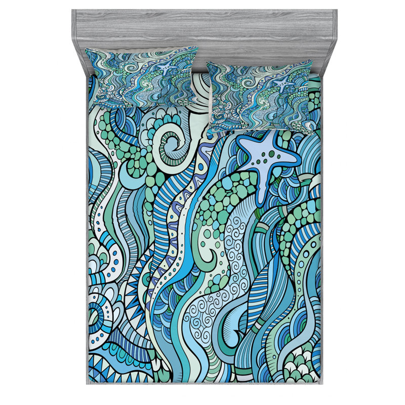 Abstract Microfiber Geometric Sheet Set, Full/Double Sheet Set + Fitted Sheet + 2Pillowcase