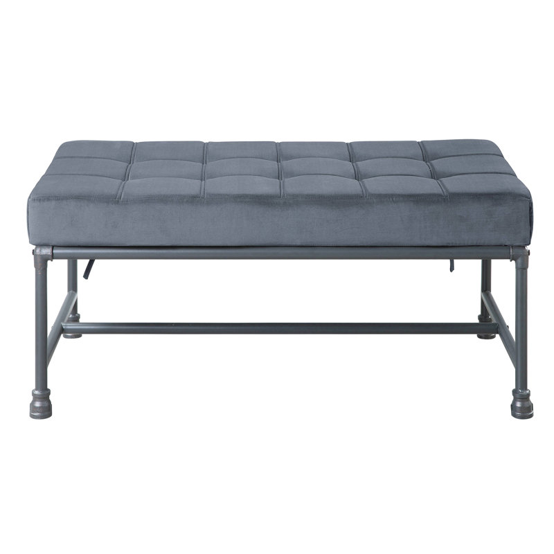 Banc gris en velours pour la chambre à coucher - Pieds industriels en métal