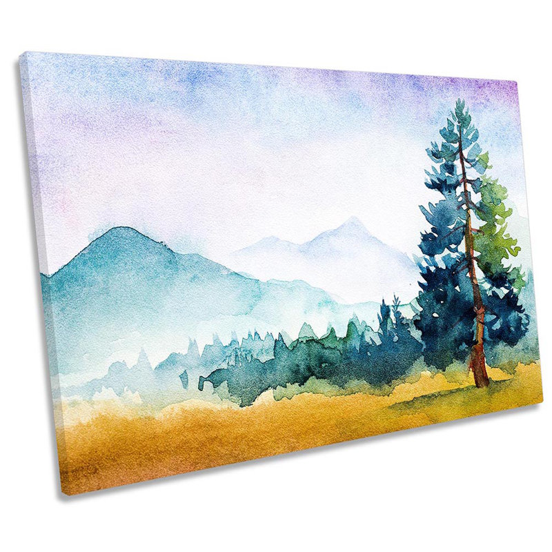 Landscape Watercolour Tree Framed - Wrapped Canvas Print, 40.6cm H x 61cm W x 2cm D