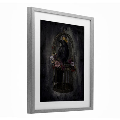 Raven King in Cage, reproduction encadrée sous verre, design par Denise Bartkus
