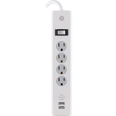 6-ft 4-Outlet 2-USB-A Sur Protector, 450J, White - GE 36391