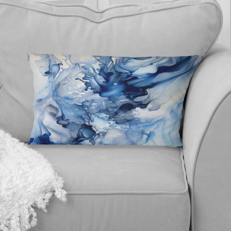 Coussin décoratif abstrait avec vagues abstraites bleues classiques V