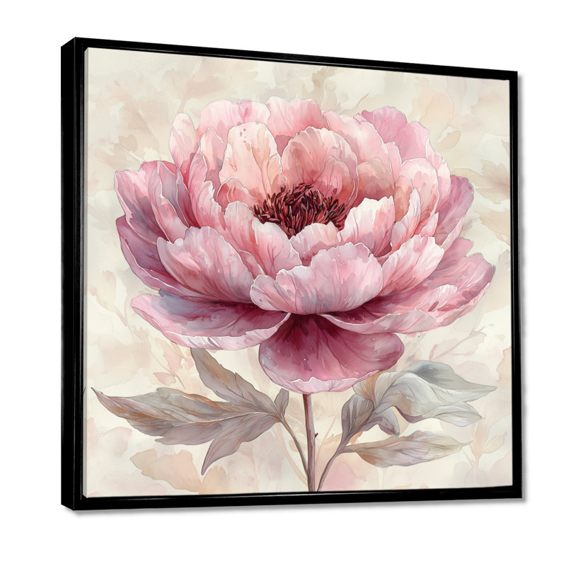 Élégance rétro de pivoines roses I - pivoines, art mural, Impression encadrée flottante, Noir, noir, noir, noir