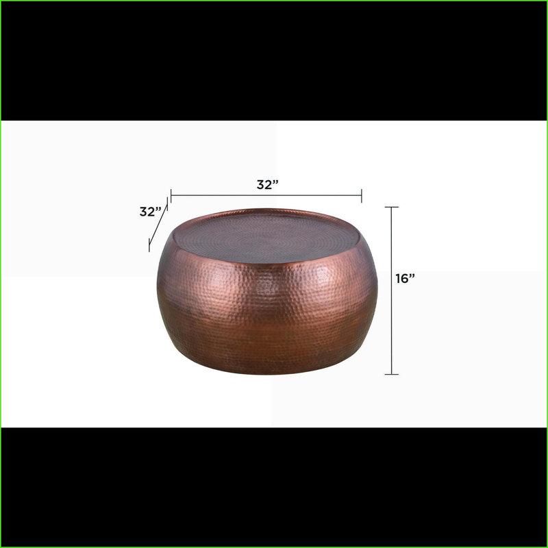 Table basse ronde moderne en aluminium 32 po - cuivre antique martelé à la main, aucun assemblage requis, Brun