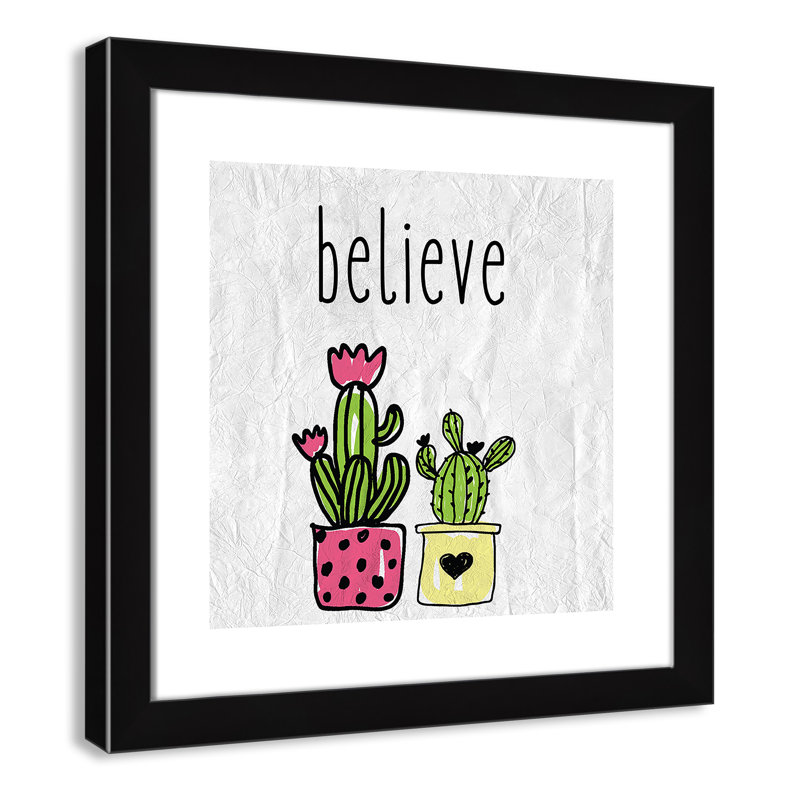 Cacti B Framed Art, 16" H x 16" W x 0.6" D, Black Flat Framed